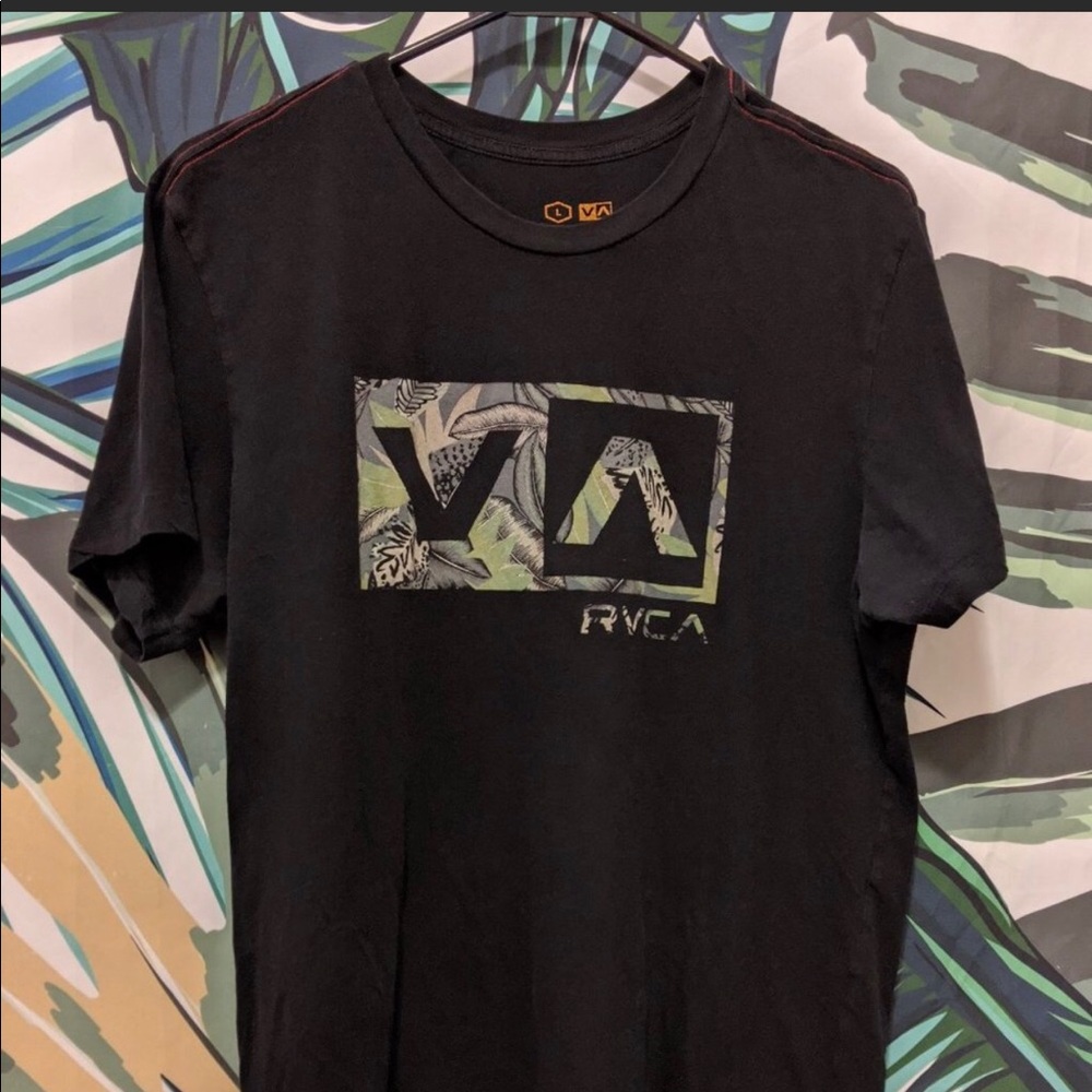 RVCA Palm Leaf Logo tee - Black - Large Slim